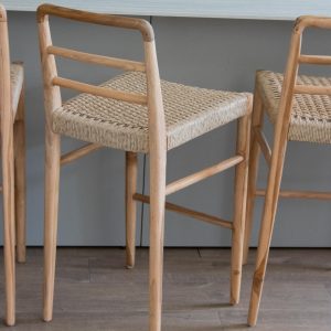 Banqueta en teca y fibra loom