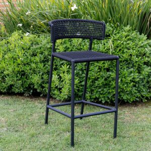 Banqueta de barra en cuerda náutica negra y aluminio