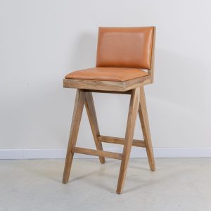 Banqueta en madera teca y cuero