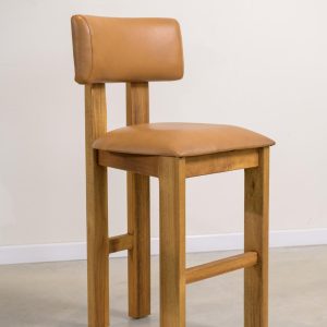 Banqueta en madera teca y cuero