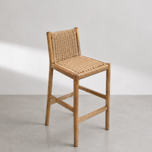 Banqueta en madera teca y cuerda en respaldo y asiento