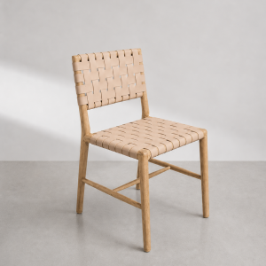 Silla en madera teca y cuero