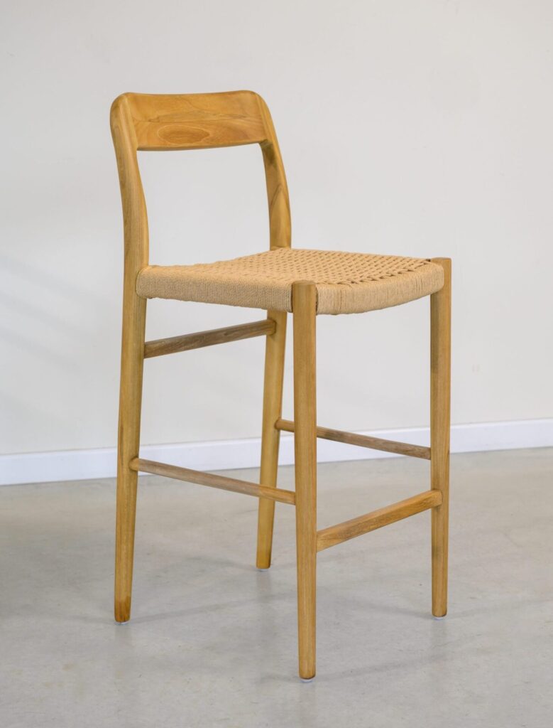 Banqueta en madera teca y cuerda