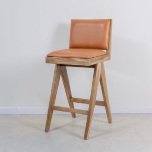 Banqueta en madera teca y cuero