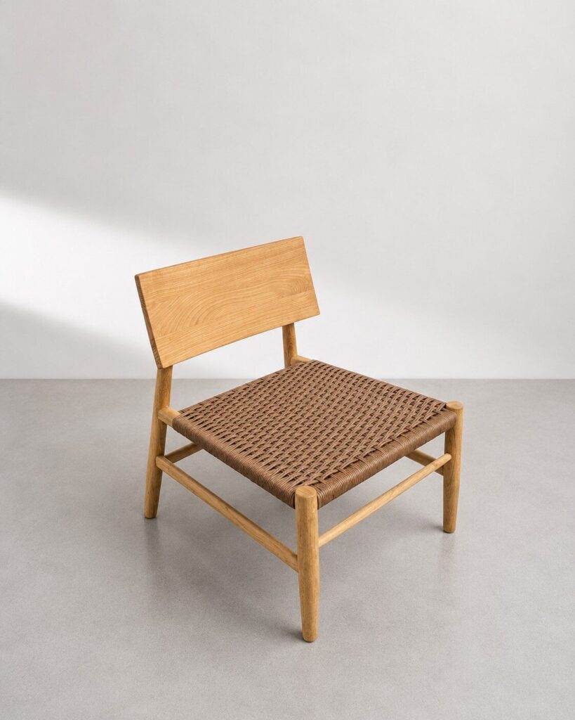 Butaca en madera teca y fibra loom