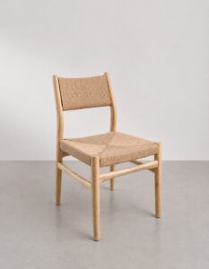 Silla en madera teca y cuerda en respaldo y asiento