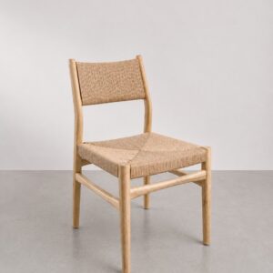 Silla en madera teca y cuerda en respaldo y asiento
