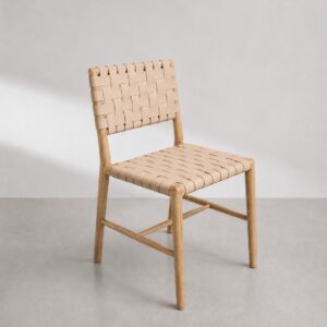 Silla en madera teca y cuero