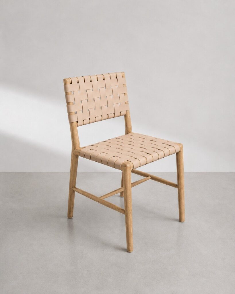 Silla en madera teca y cuero