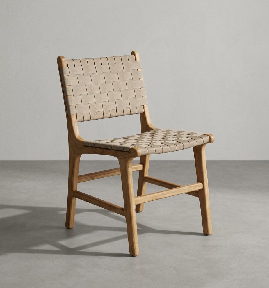 Silla en madera teca y cincha náutica beige