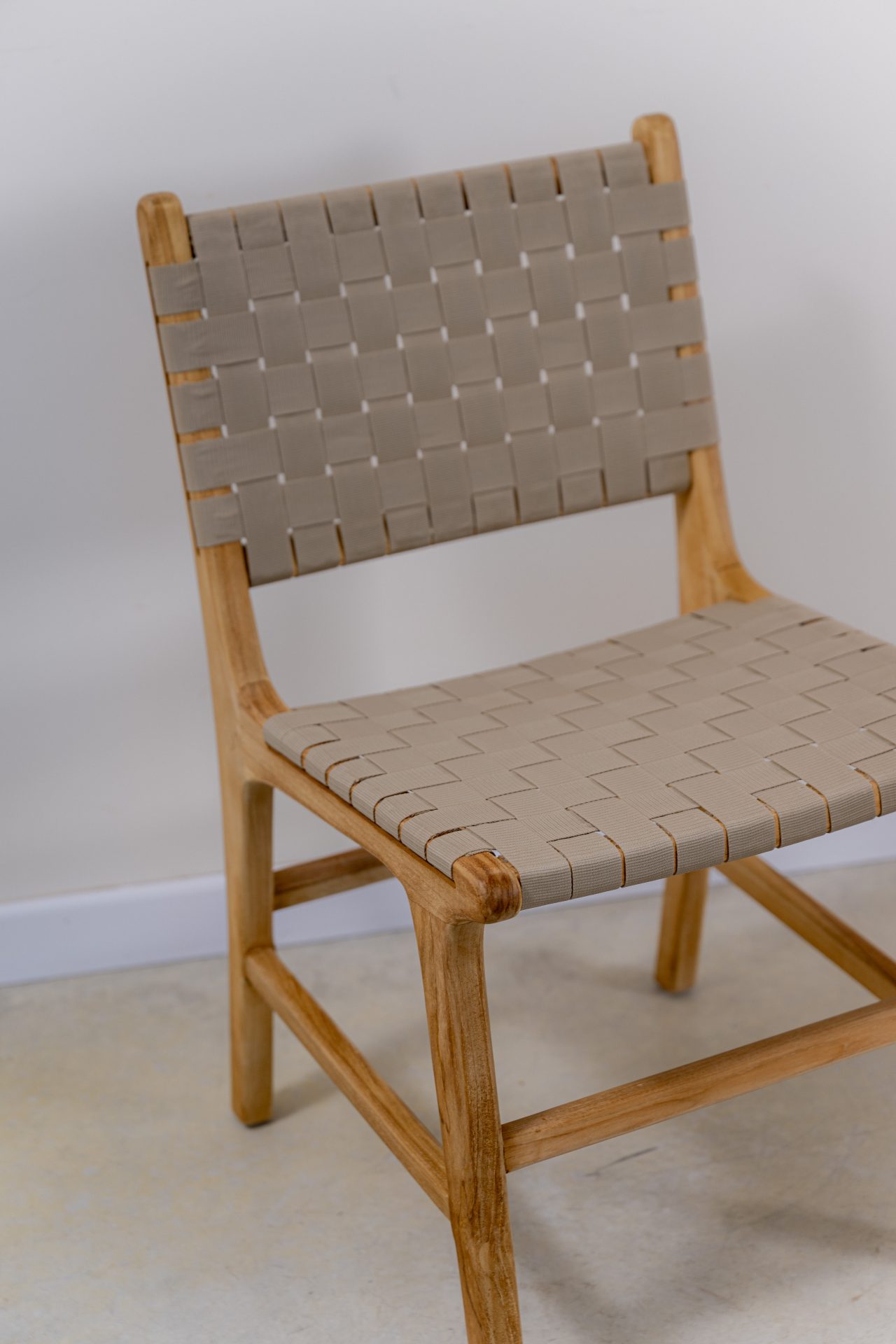 Silla en madera teca y cincha náutica beige - Imagen 6