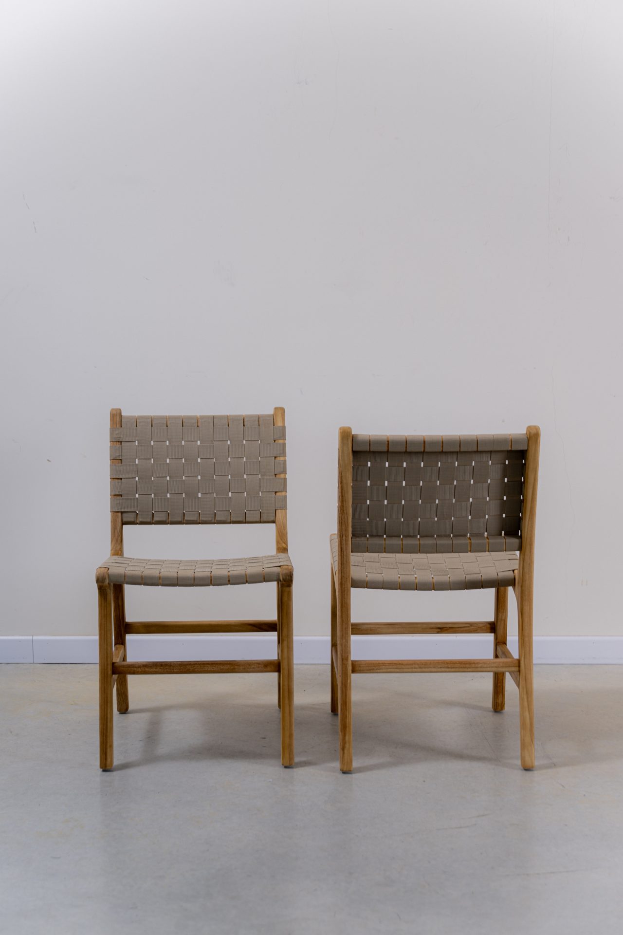 Silla en madera teca y cincha náutica beige - Imagen 3