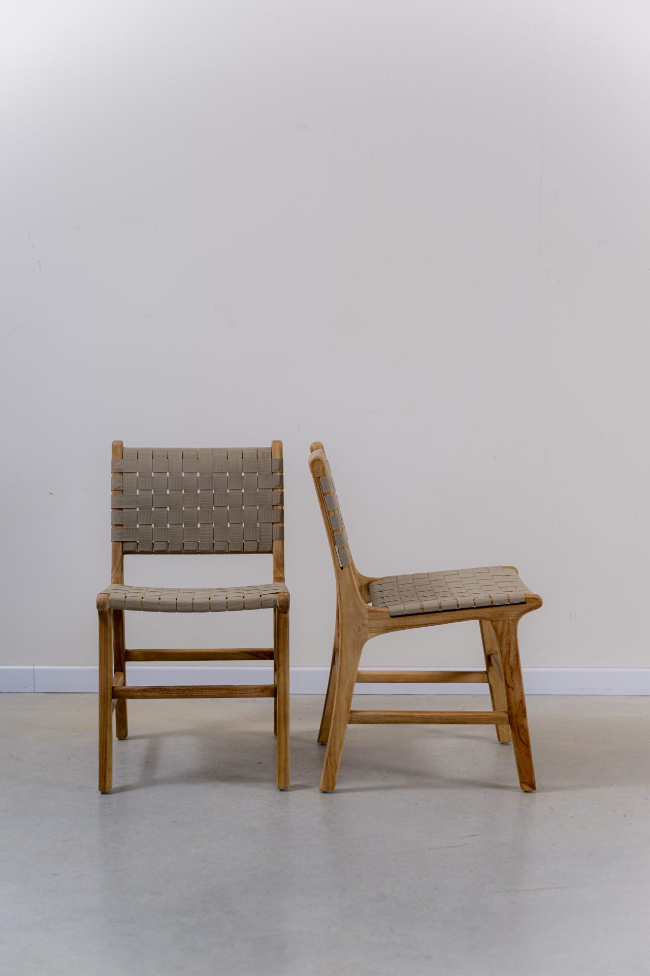 Silla en madera teca y cincha náutica beige - Imagen 5